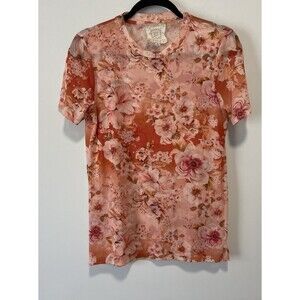 Johnny Was Jade Top Womens M Pink Floral Mesh Sheer Colorful Art To Wear